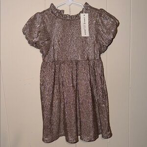 Janie and Jack Metallic Rose-Shift Puff Sleeve Dress